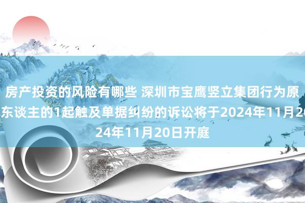 房产投资的风险有哪些 深圳市宝鹰竖立集团行为原告/上诉东谈主的1起触及单据纠纷的诉讼将于2024年11月20日开庭