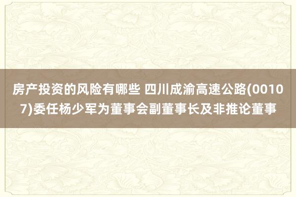 房产投资的风险有哪些 四川成渝高速公路(00107)委任杨少军为董事会副董事长及非推论董事