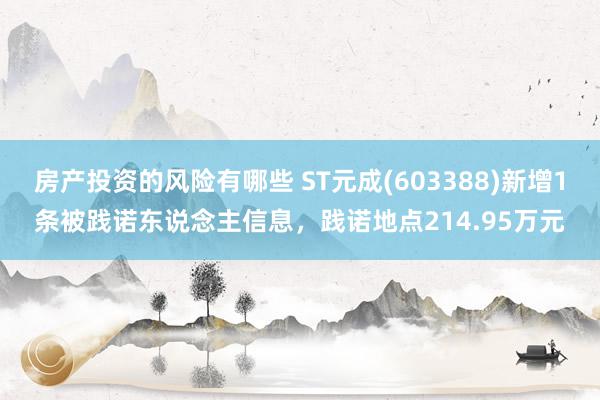 房产投资的风险有哪些 ST元成(603388)新增1条被践诺东说念主信息，践诺地点214.95万元