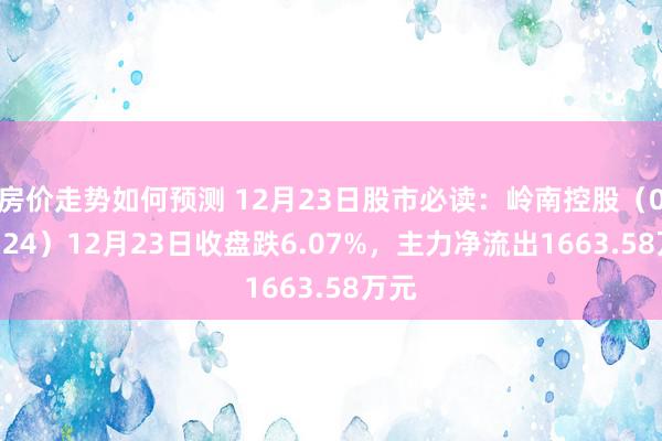 房价走势如何预测 12月23日股市必读：岭南控股（000524）12月23日收盘跌6.07%，主力净流出1663.58万元