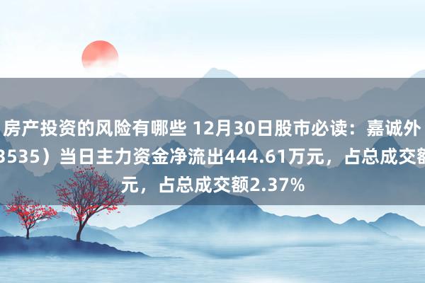 房产投资的风险有哪些 12月30日股市必读：嘉诚外洋（603535）当日主力资金净流出444.61万元，占总成交额2.37%