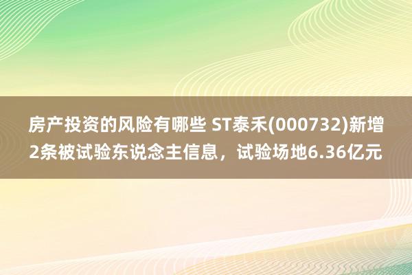 房产投资的风险有哪些 ST泰禾(000732)新增2条被试验东说念主信息，试验场地6.36亿元