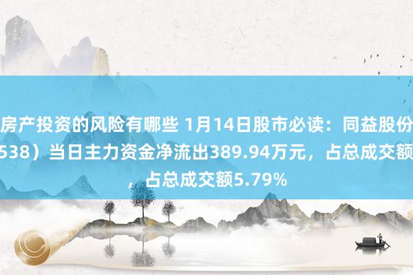 房产投资的风险有哪些 1月14日股市必读：同益股份（300538）当日主力资金净流出389.94万元，占总成交额5.79%