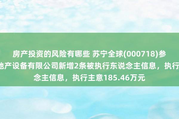 房产投资的风险有哪些 苏宁全球(000718)参股的江苏乾阳房地产设备有限公司新增2条被执行东说念主信息，执行主意185.46万元