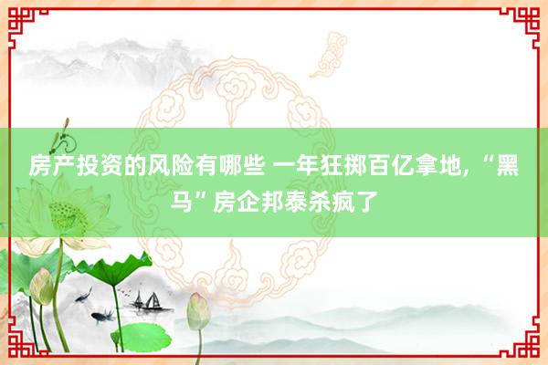 房产投资的风险有哪些 一年狂掷百亿拿地, “黑马”房企邦泰杀疯了