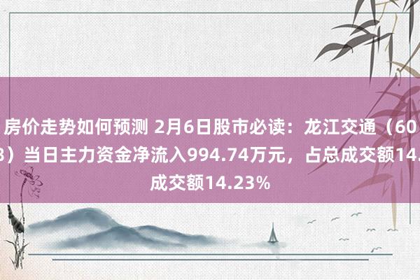 房价走势如何预测 2月6日股市必读：龙江交通（601188）当日主力资金净流入994.74万元，占总成交额14.23%