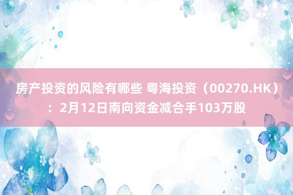 房产投资的风险有哪些 粤海投资（00270.HK）：2月12日南向资金减合手103万股