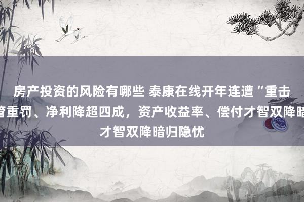 房产投资的风险有哪些 泰康在线开年连遭“重击”：监管重罚、净利降超四成，资产收益率、偿付才智双降暗归隐忧