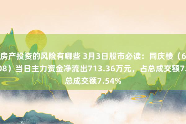 房产投资的风险有哪些 3月3日股市必读：同庆楼（605108）当日主力资金净流出713.36万元，占总成交额7.54%