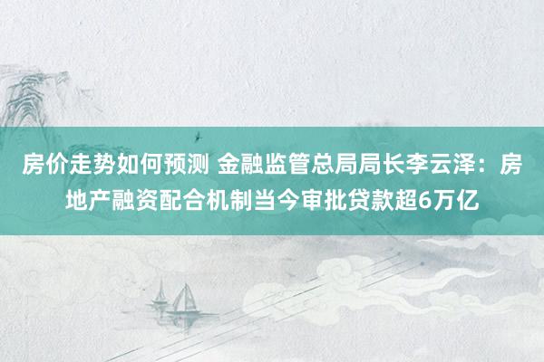 房价走势如何预测 金融监管总局局长李云泽：房地产融资配合机制当今审批贷款超6万亿