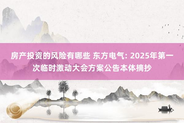 房产投资的风险有哪些 东方电气: 2025年第一次临时激动大会方案公告本体摘抄